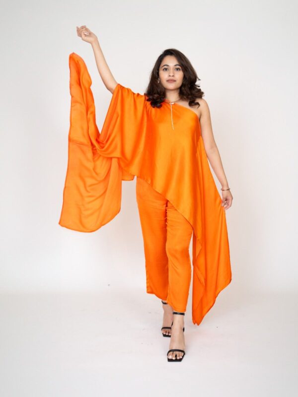 Tangerine Silk Kaftan Ensemble