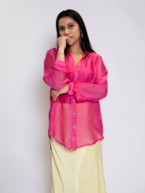 Fuchsia Chiffon Shirt & Lemon Glow Bias Skirt