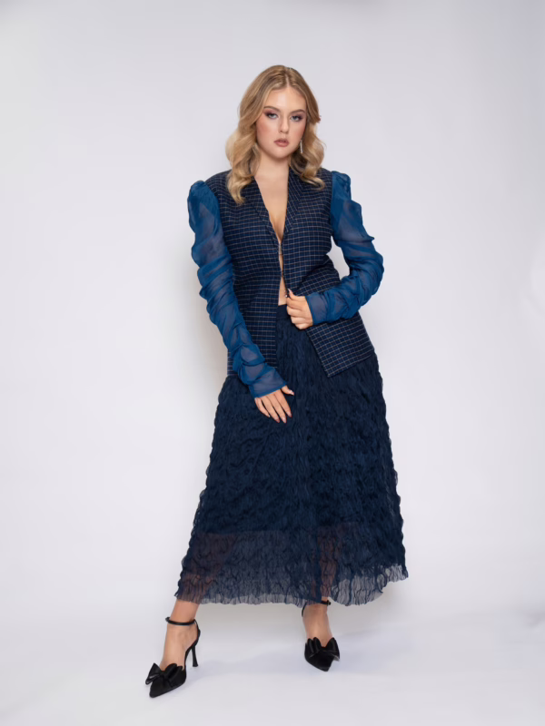 Indigo Elegance Jacket & Indigo Crinkle Maxi Skirt
