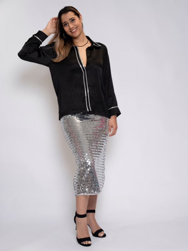 Noir Satin Shirt & Silver Sequin Skirt(1)