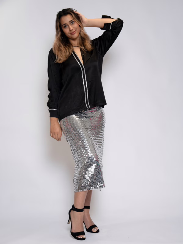 Noir Satin Shirt & Silver Sequin Skirt(2)